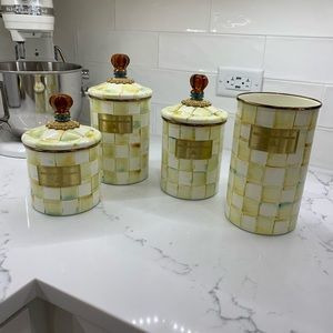 Mackenzie-Childs Parchment Check canisters and utensil holder